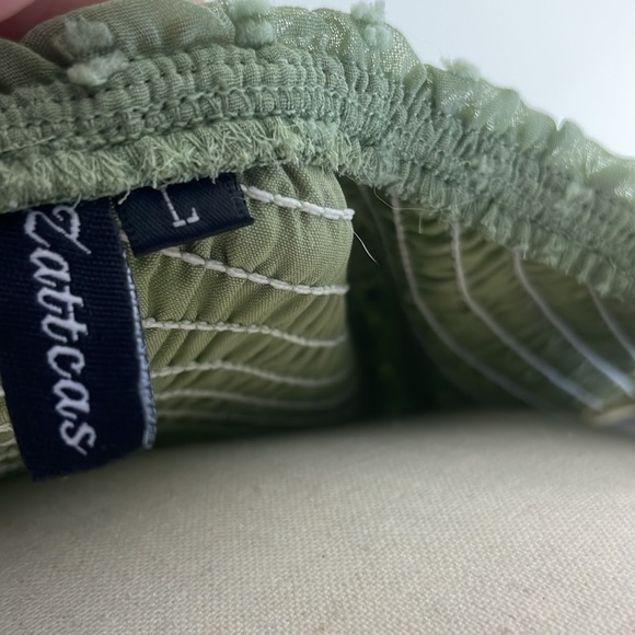 Zattcas One shoulder Sage Green Maxi Dress Smocked top Swiss Dot skirt Size L - Picture 8 of 9